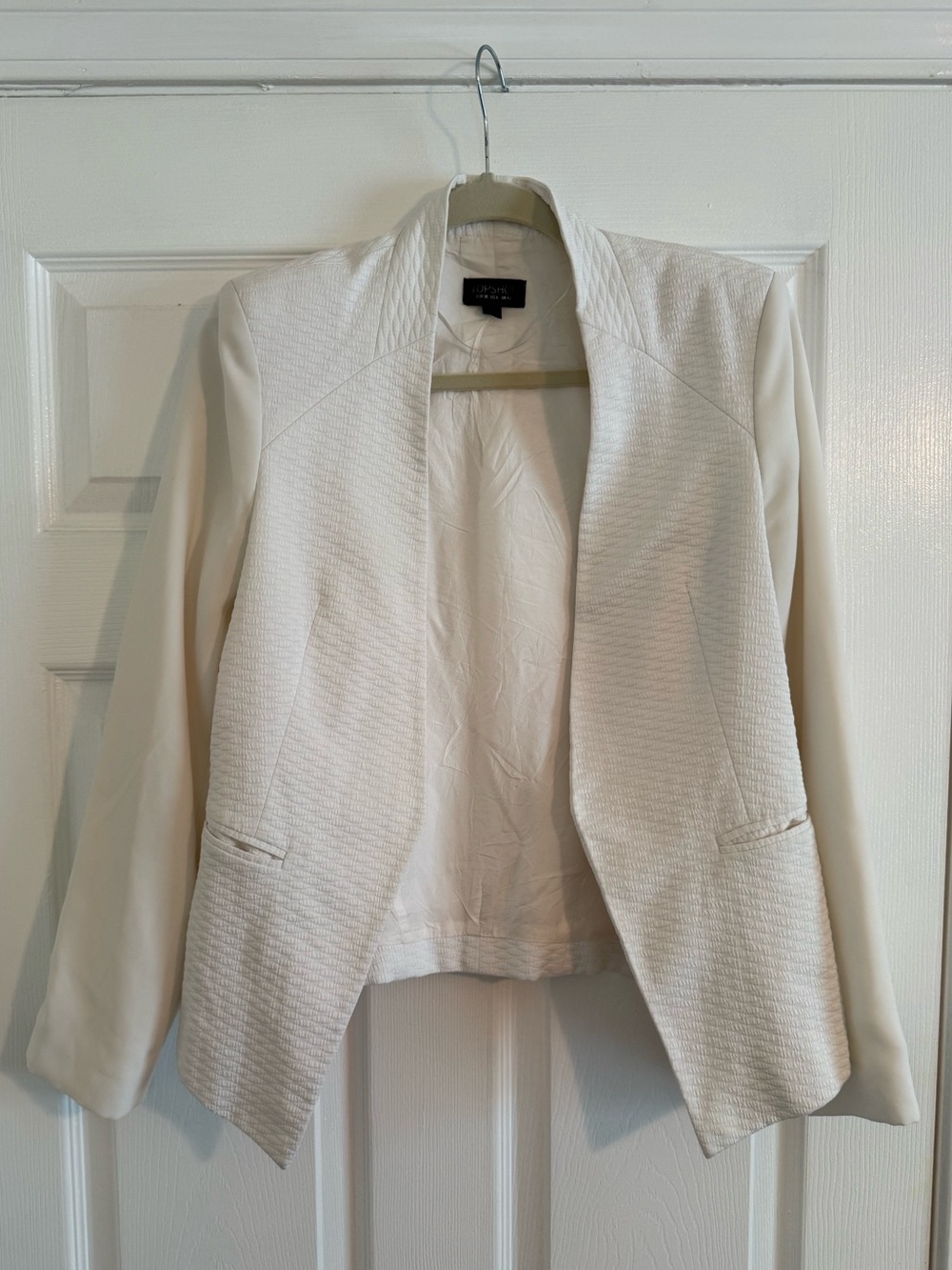 Topshop Cream Textured Open-Front Blazer